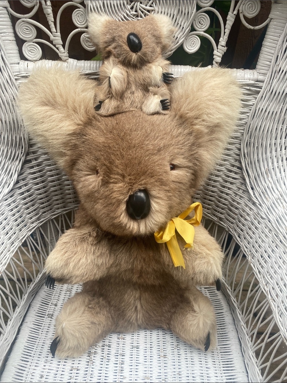 Vintage Plush Brown Koala Stuffed Animal Toy with Yellow Bow and Joey Koala - Picture 13 of 16